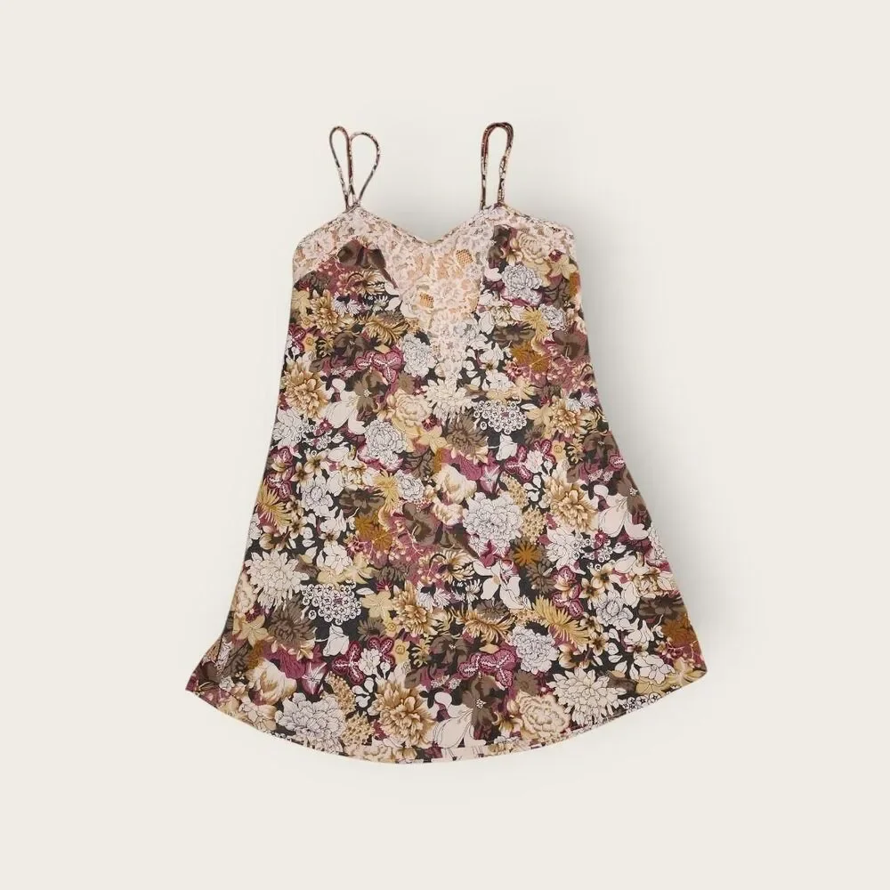 Vintage 90s Victoria's Secret pastel floral lace spaghetti strap mini slip dress - Picture 1 of 5